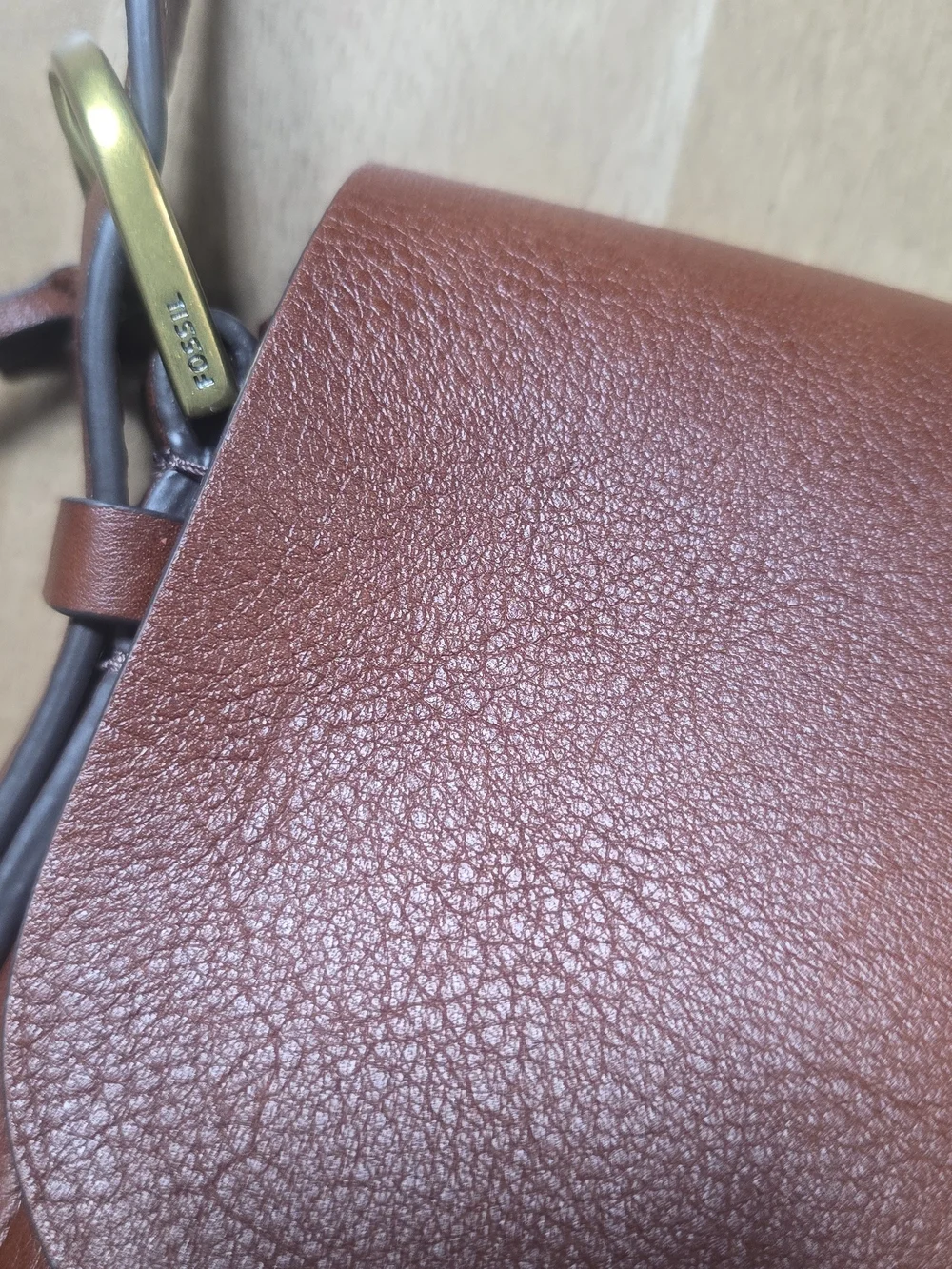 Fossil Harper Small Brown Leather Flap Crossbody Saddle Bag Purse with Key - Picture 13 of 13
